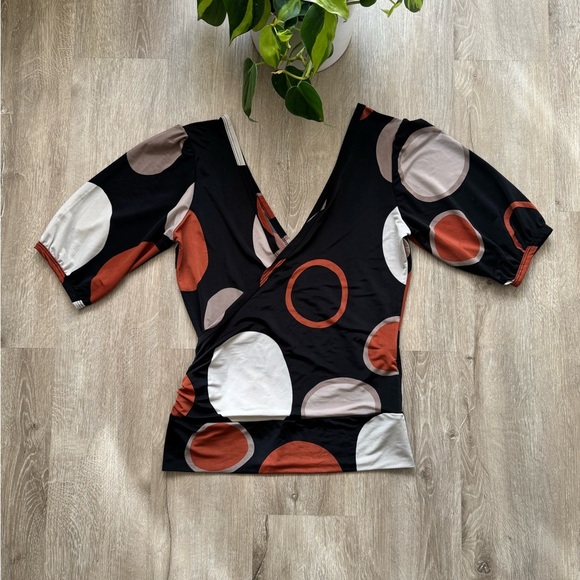 Vintage y2k V Neck Circle Geo Printed Top - Picture 2 of 7